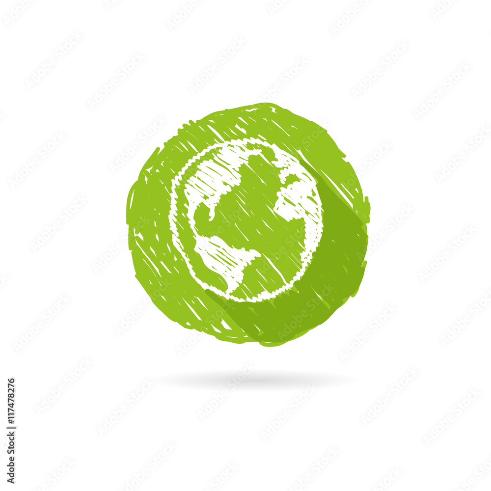 Earth. Flat hand drawn icon globes felt pen style, vector illustration
