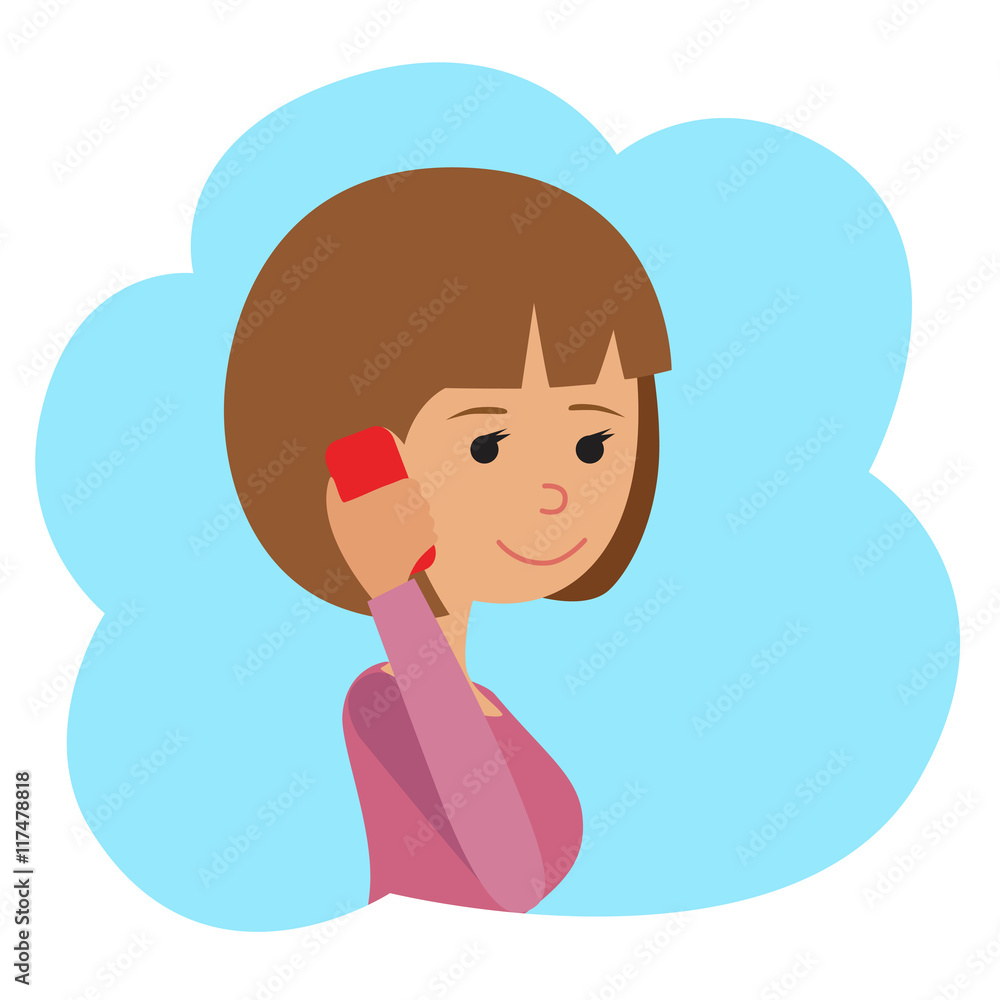Vector illustration in flat style. Icon girl with phone in hands. Vector illustration in flat style. Icon girl with phone in hands.