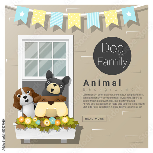 Cute animal family background with Dogs, vector , illustration