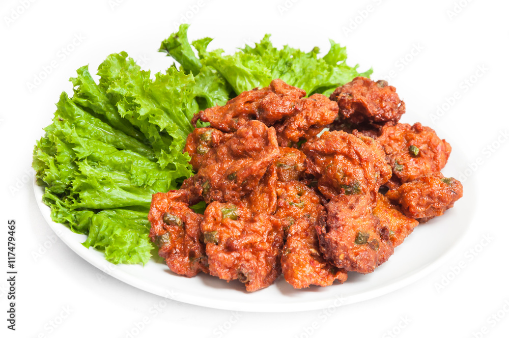 Fried fish-paste balls on white background Fried fish-paste balls on white background