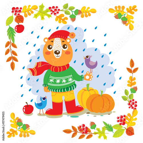 Illustration of brown bears in autumn