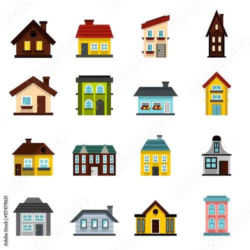Flat house icons set. Universal house icons to use for web and mobile UI, set of basic house elements isolated vector illustration