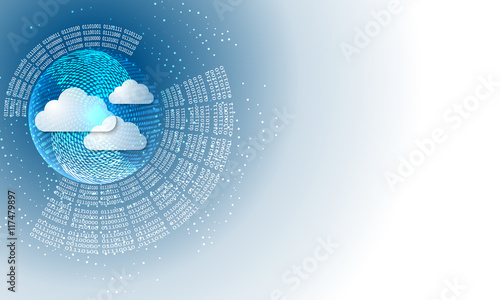 Vector abstract background with circular binary code and cloud