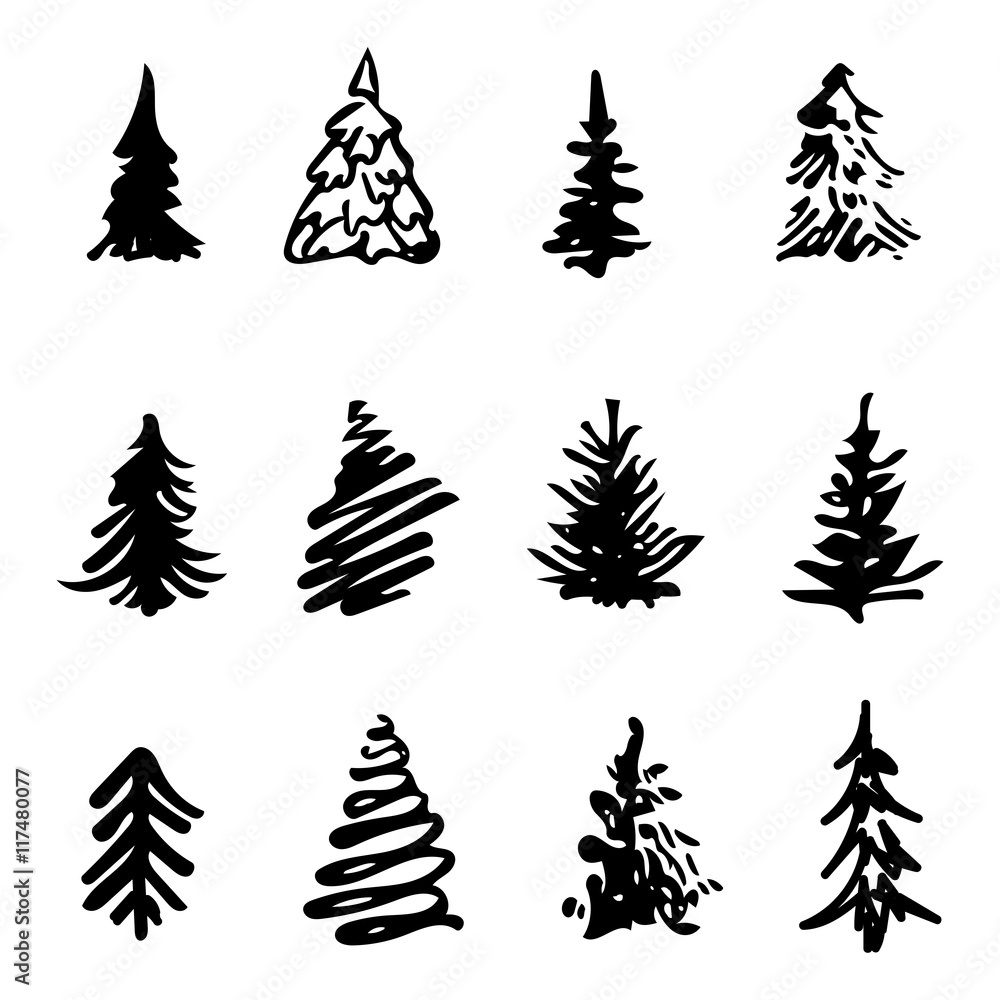 christmas tree icon brush hand made stroke ink design element silhouette christmas tree icon brush hand made stroke ink design element silhouette