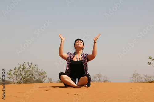 Tourist is in the desert in a summer day