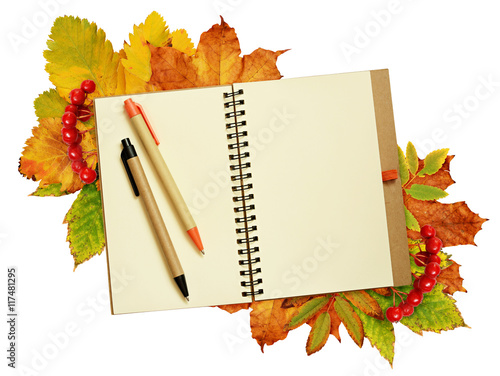 Notebook and pens on dry au...