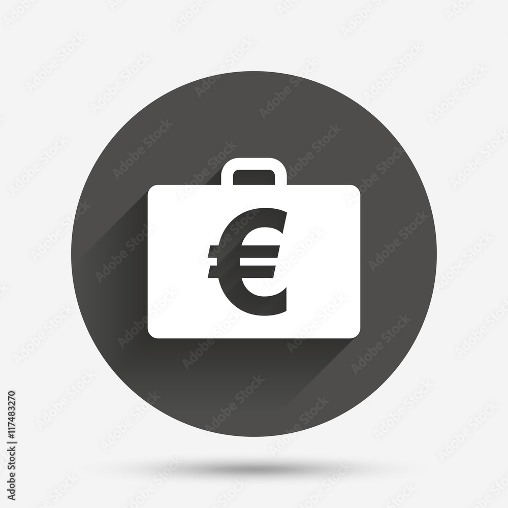 Case with Euro EUR sign. Briefcase button. Case with Euro EUR sign. Briefcase button.