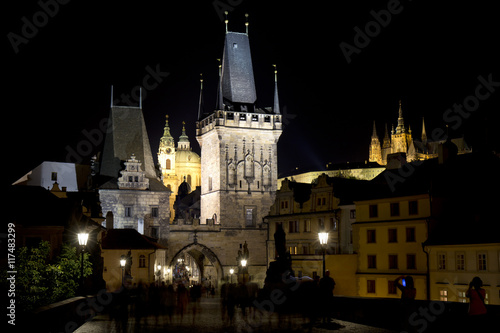 Night Prague gothic Castle from Charles Bridge, Czech Republic