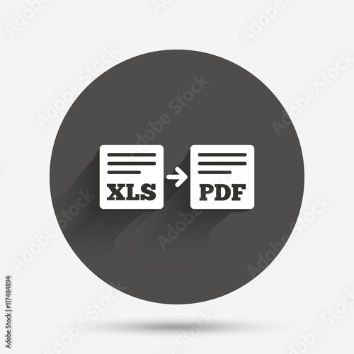 Export XLS to PDF icon. File document symbol.
