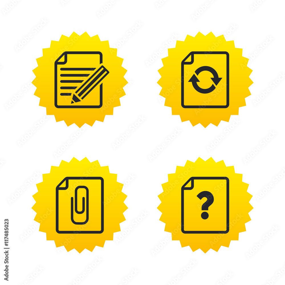 File edit icons. Question help signs. File edit icons. Question help signs.