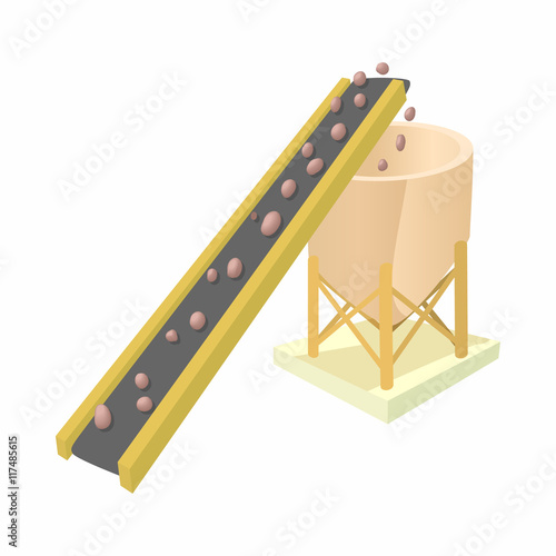 Conveyor for loading of chemical raw materials icon in cartoon style isolated on white background. Chemistry symbol