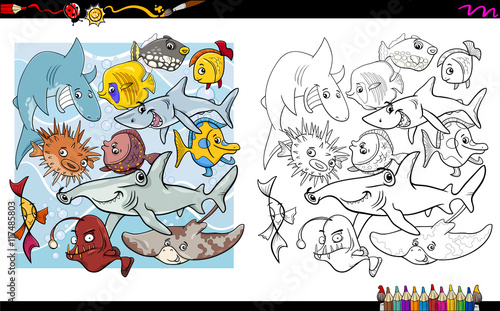 fish characters coloring book