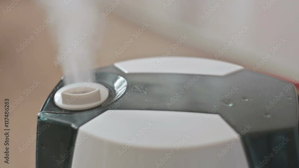 Connected air humidifier and leaving more fresh air - breathe health - dry weather - apparatus humidifies the air - humidified environment. Humidifier spreading steam Connected air humidifier and leaving more fresh air - breathe health - dry weather - apparatus humidifies the air - humidified environment. Humidifier spreading steam