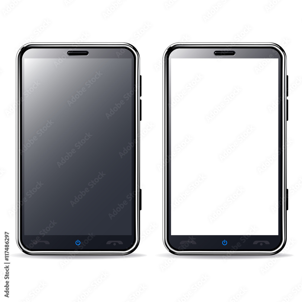 Smart phone with black and blank screen isolated.