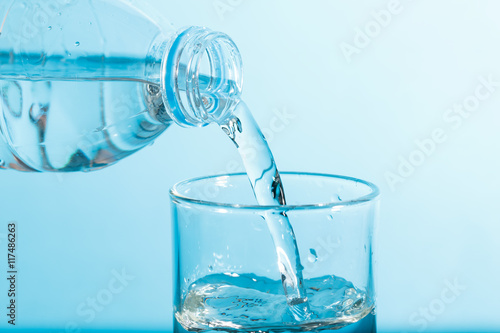 Pouring water from bottle to glass