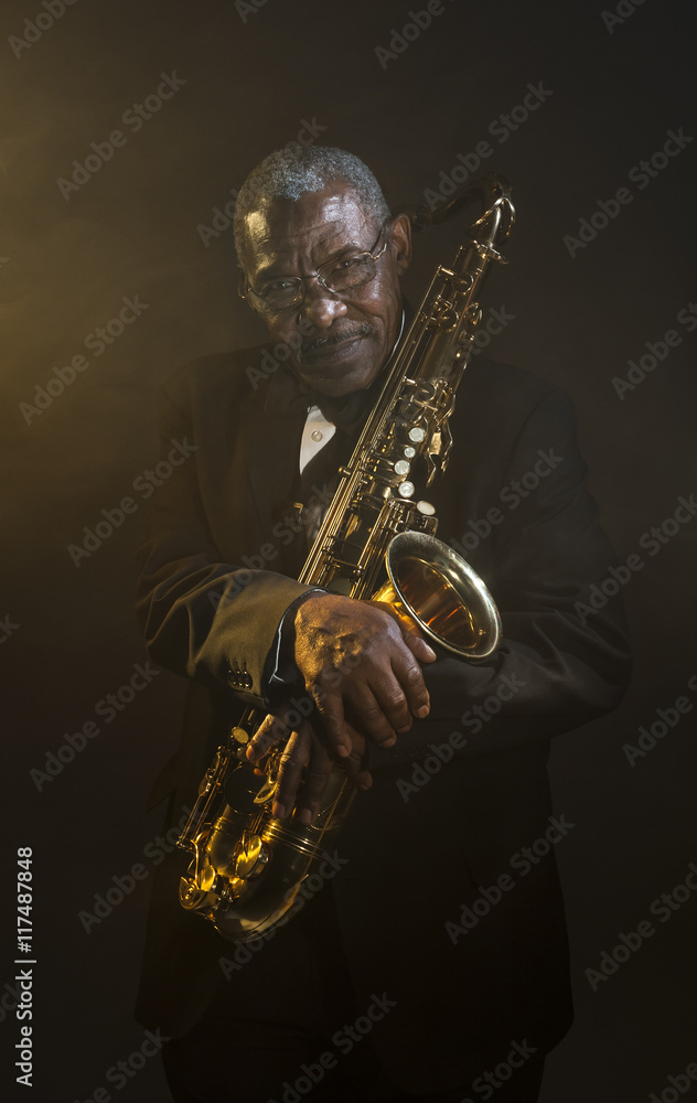 Naklejka premium African American Saxophonist Sax Jazz Music