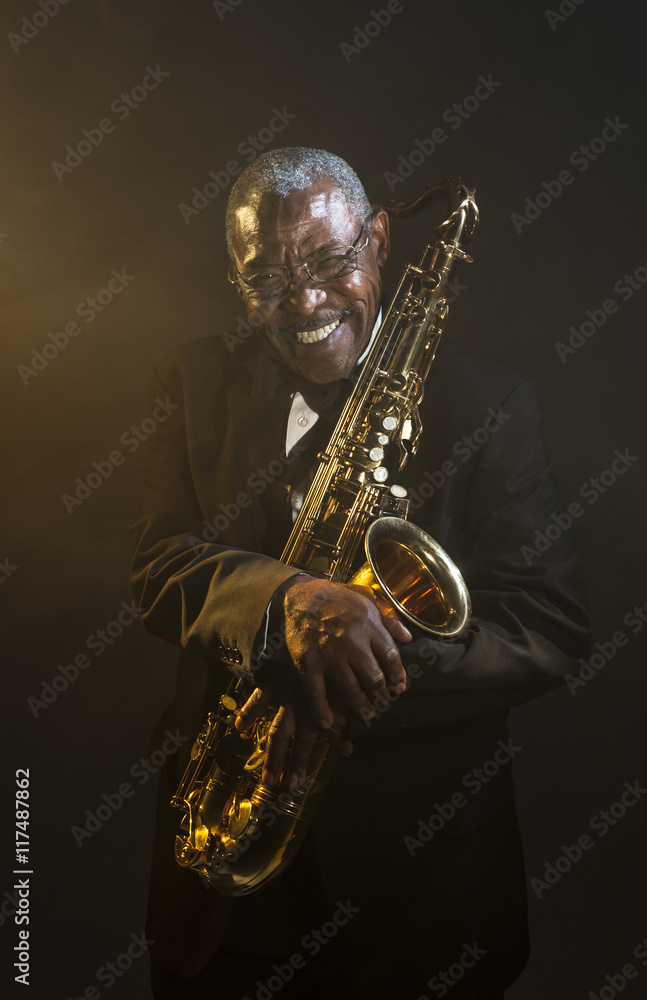 Naklejka premium African American Saxophonist Sax Jazz Music