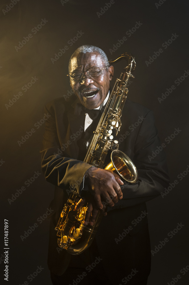 Naklejka premium African American Saxophonist Sax Jazz Music
