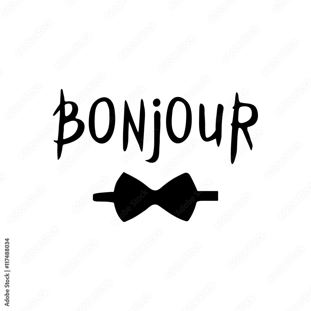 French phrase - Bonjour. Modern brush calligraphy.