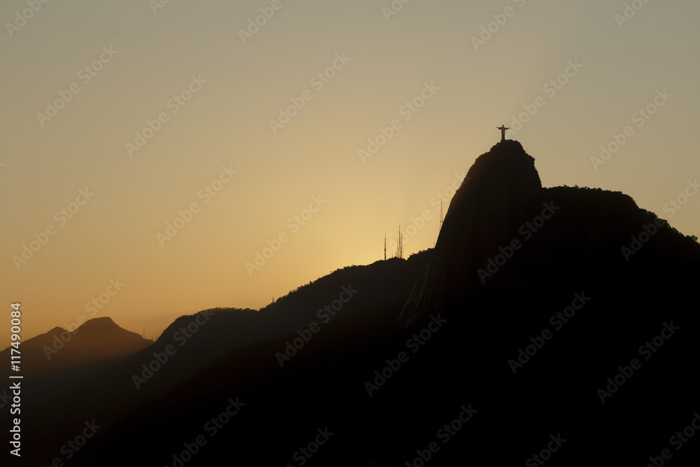 Sunset Mountain Corcovado Christ the Redeemer, Rio de Janeiro