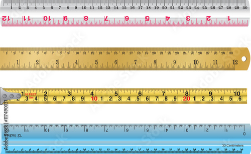 colorful rulers, millimeters, centimeters and inches, Ruler flat icon vector illustration, ruler icon. School icon symbol ruler education equipment. Some yellow ruler tool.