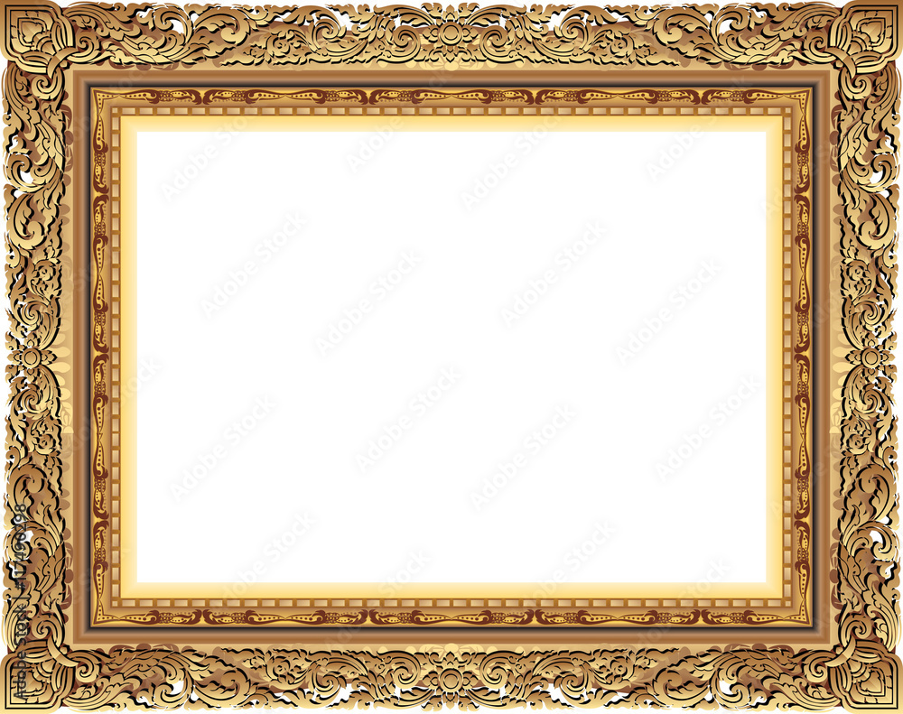 Gold photo frame with corner line floral for picture, Vector design decoration pattern style.frame floral border template,wood frame design is patterned Thai style.frame gold metal beautiful corner. Gold photo frame with corner line floral for picture, Vector design decoration pattern style.frame floral border template,wood frame design is patterned Thai style.frame gold metal beautiful corner.