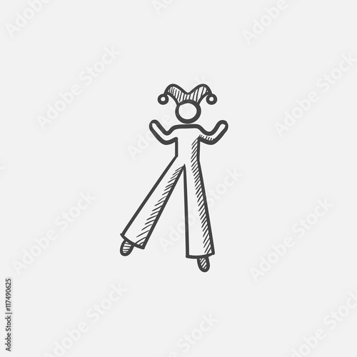 Clown on stilts  sketch icon.