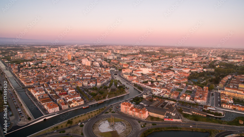 Aveiro at sunset pamoramic aerial view Portugal