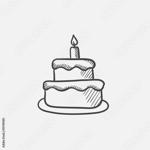 Easter cake with candle sketch icon.