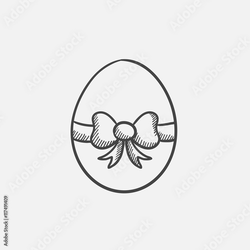 Easter egg with ribbon sketch icon.