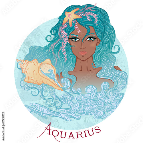 Astrological sign of Aquarius as a beautiful african american girl