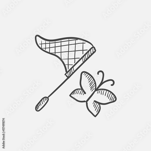 Butterfly and net sketch icon.