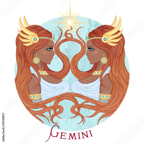 Astrological sign of Gemini as a beautiful african american girl