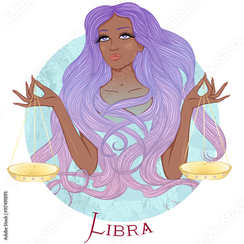 Astrological sign of Libra as a beautiful african american girl