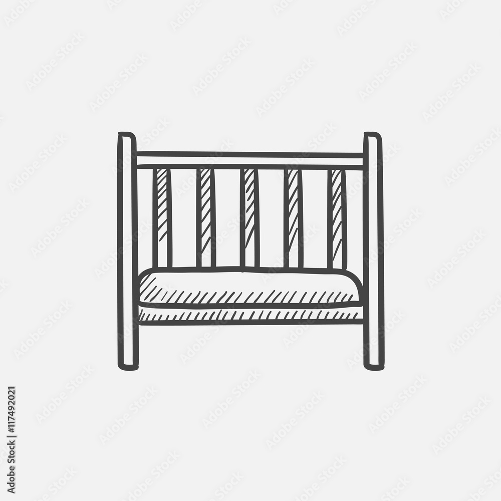 Baby cot sketch icon. Baby cot sketch icon.