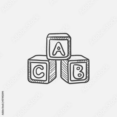 Alphabet cubes sketch icon.