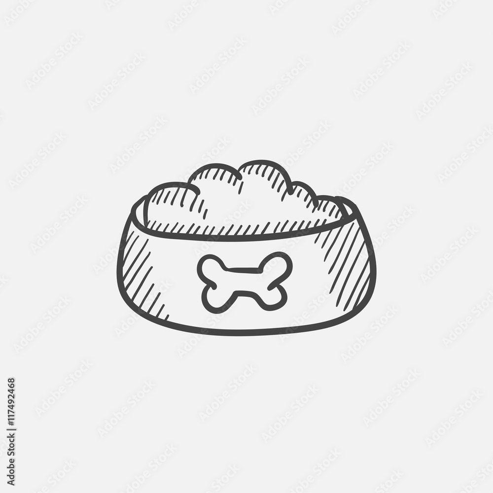Dog bowl with food sketch icon. Dog bowl with food sketch icon.