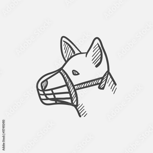 Dog with muzzle sketch icon.