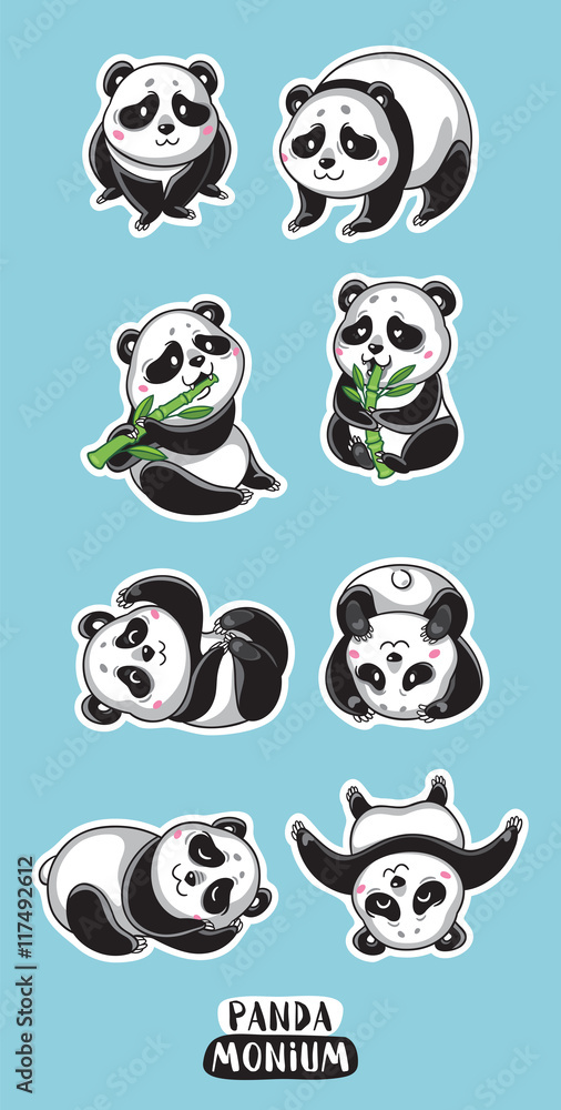 Obraz premium Set of stickers with cute pandas