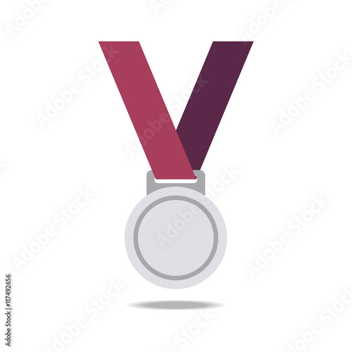 Silver blank award medals with ribbons. Medal vector. Silver medal icon.