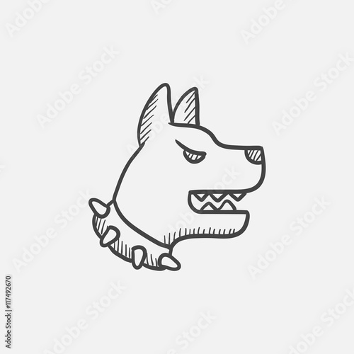 Aggressive police dog sketch icon.