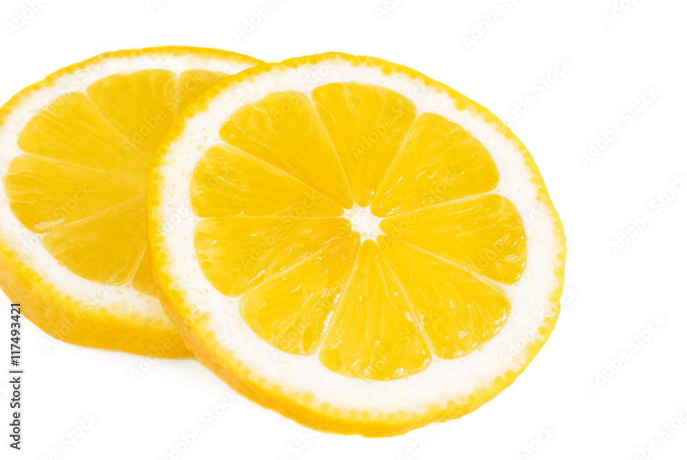 Fresh lemon slices isolated on white background. Fresh lemon slices isolated on white background.