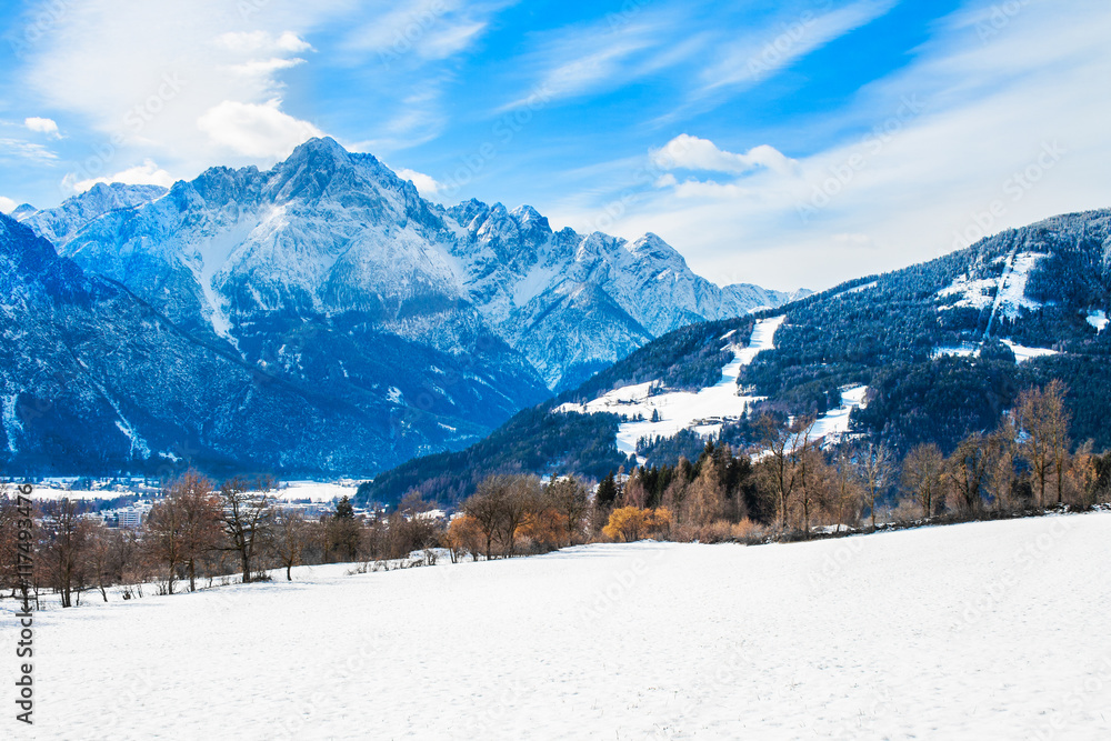 Mountain ski resort Lienz, Austria with Dolomites mountain as background.