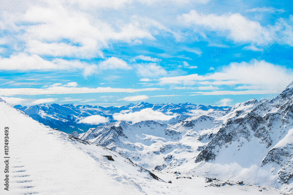 Mountain ski resort Molltaler Glacier, Austria - winter sports and beautiful nature.