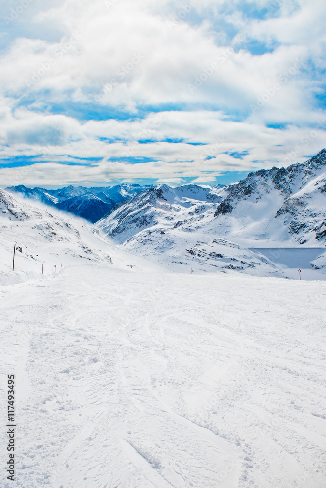 Mountain ski resort Molltaler Glacier, Austria - winter sports and beautiful nature.