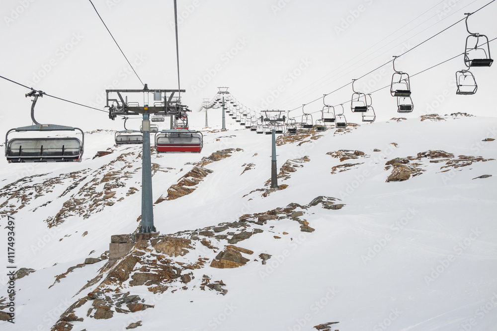 Old and new chair lifts in ski resort Moelltal Glacier, Austria. Old and new chair lifts in ski resort Moelltal Glacier, Austria.