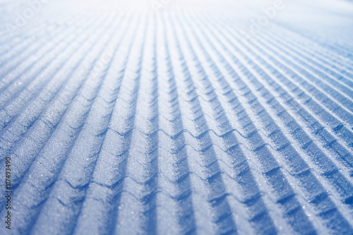 Freshly groomed ski slope in Molltaler Glacier ski resort, Austria.