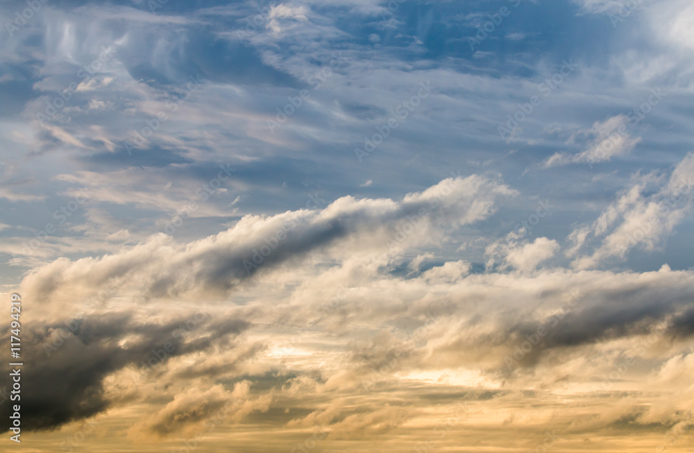 colorful dramatic sky with cloud at sunset