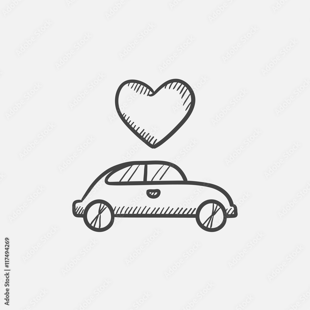 Wedding car with heart sketch icon. Wedding car with heart sketch icon.