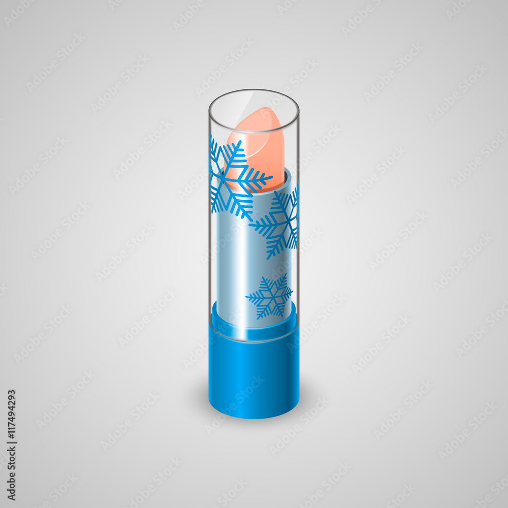 Winter lip balm. Realistic tube with balm and a transparent cap. Vector illustration Winter lip balm. Realistic tube with balm and a transparent cap. Vector illustration